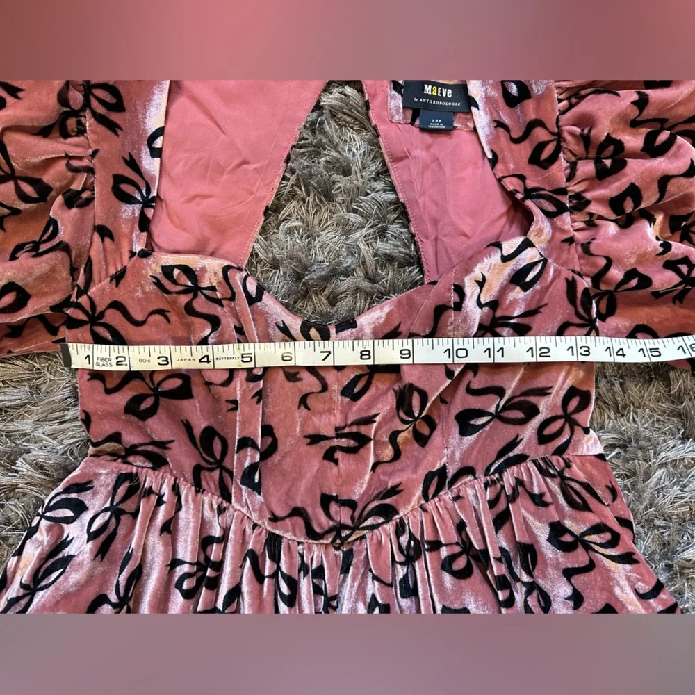 Maeve by Anthropologie Pink and Black Velvet Bow Dress - Picture 12 of 12